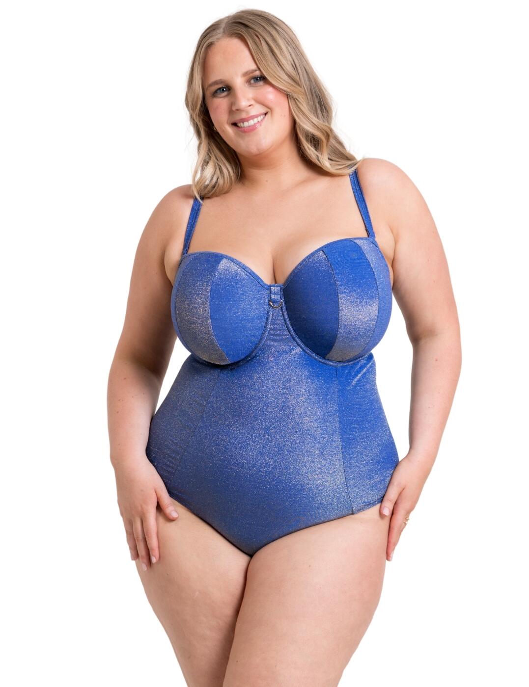 Curvy Kate Womens CS037600 Sapphire Seas Multiway Bandeau Swimsuit - - Blue Elastane