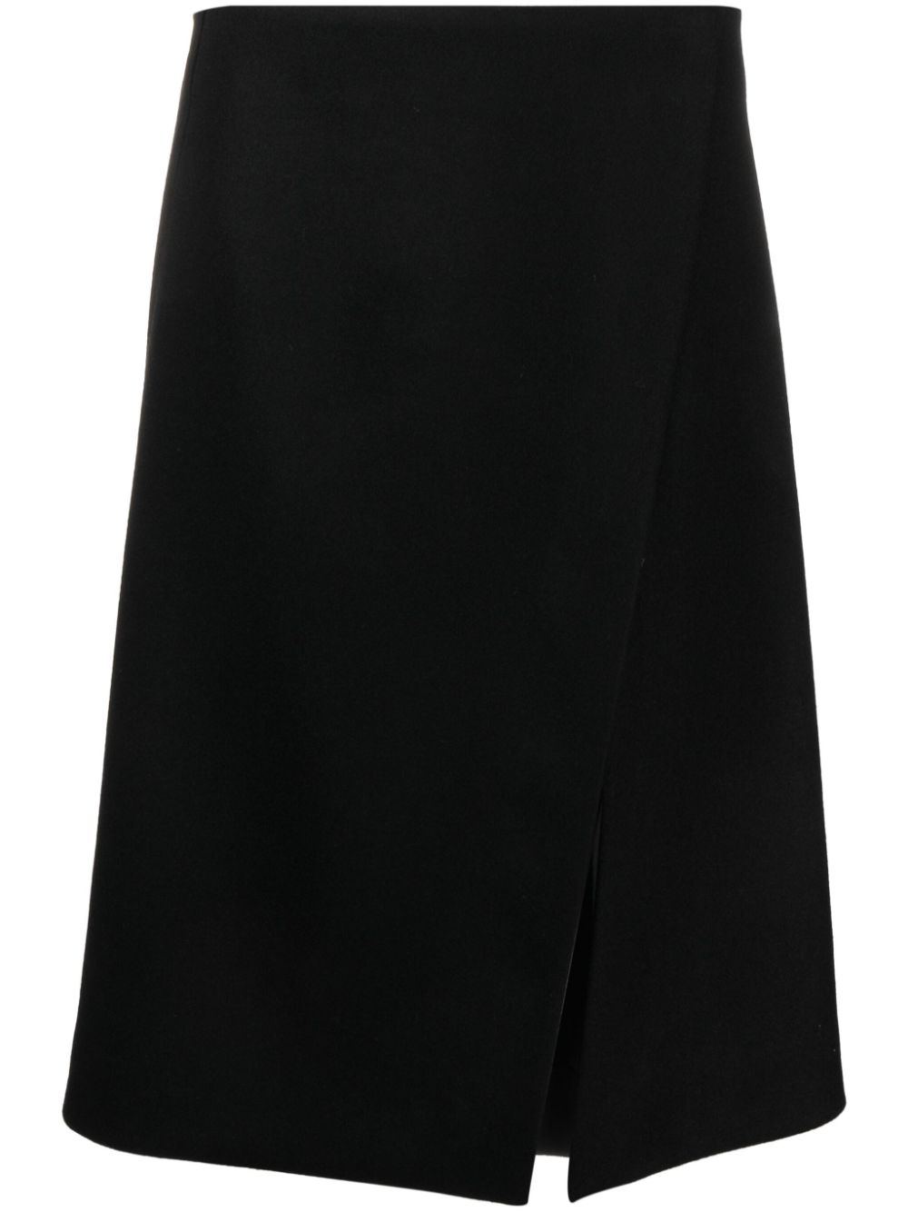 Front-split felted A-line skirt - Black