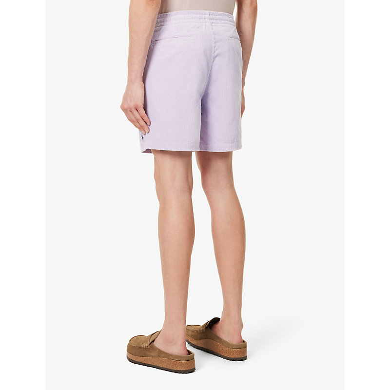 Mens Summer Lilac Brand-embroidered Drawstring Corduroy Shorts 