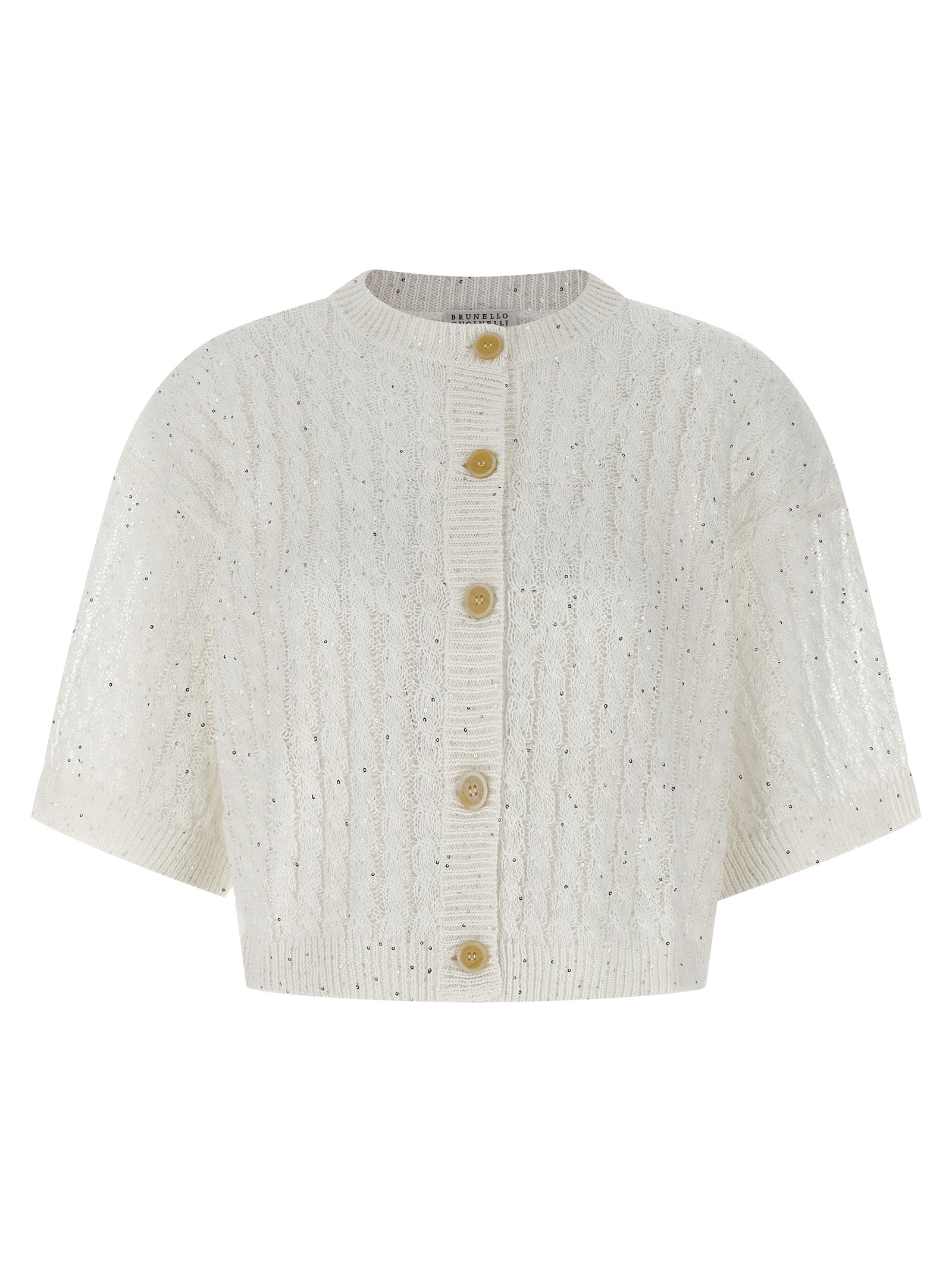 Sequin-Embellished Linen Cardigan — White