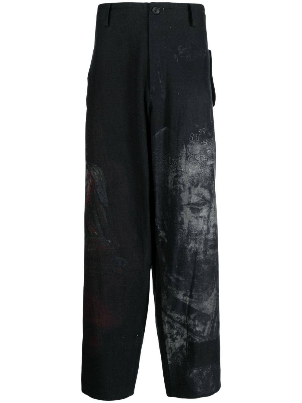 Graphic-print wide-leg trousers - Black