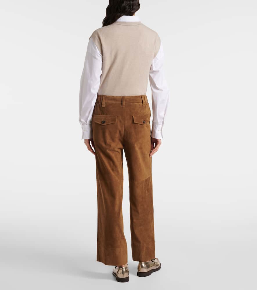 Mid-rise suede wide-leg pants