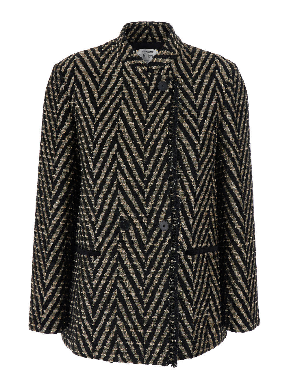 Chevron Patterned Sequin-Embellished Coat — Black