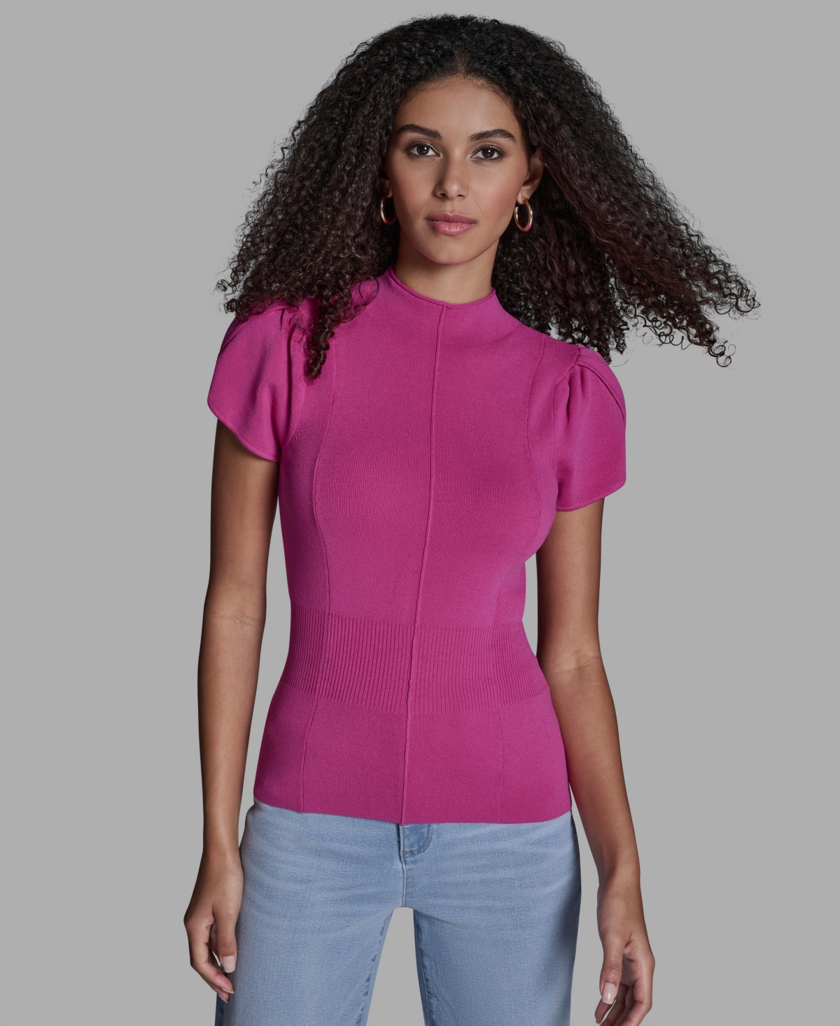 Women's Tulip Sleeve Cinch Waist Pull-On Top - Bisous