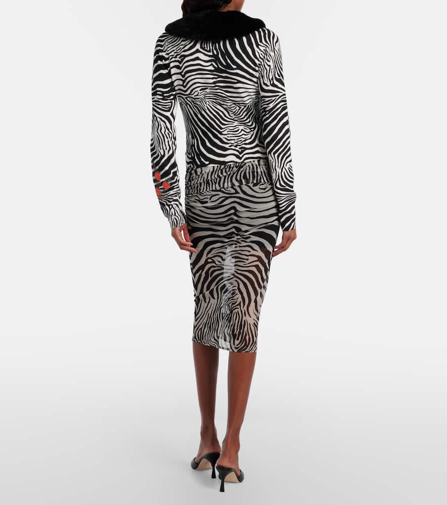 Printed sheer mesh midi skirt