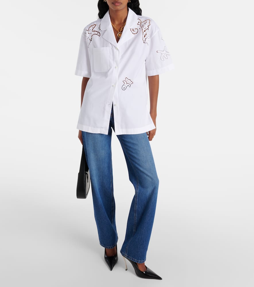 Embroidered cotton poplin bowling shirt