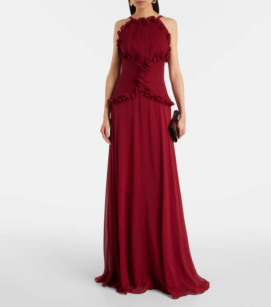 Ruffled silk georgette gown