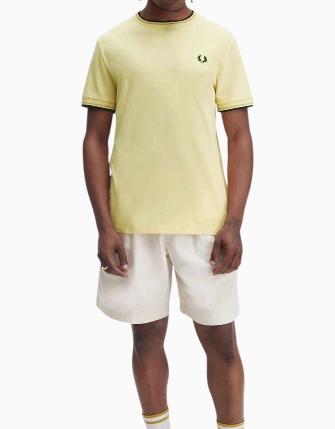 Men's Fred Perry Twin Tipped Mens T Shirt Crew Neck Short Sleeve Summer Tee - Yellow