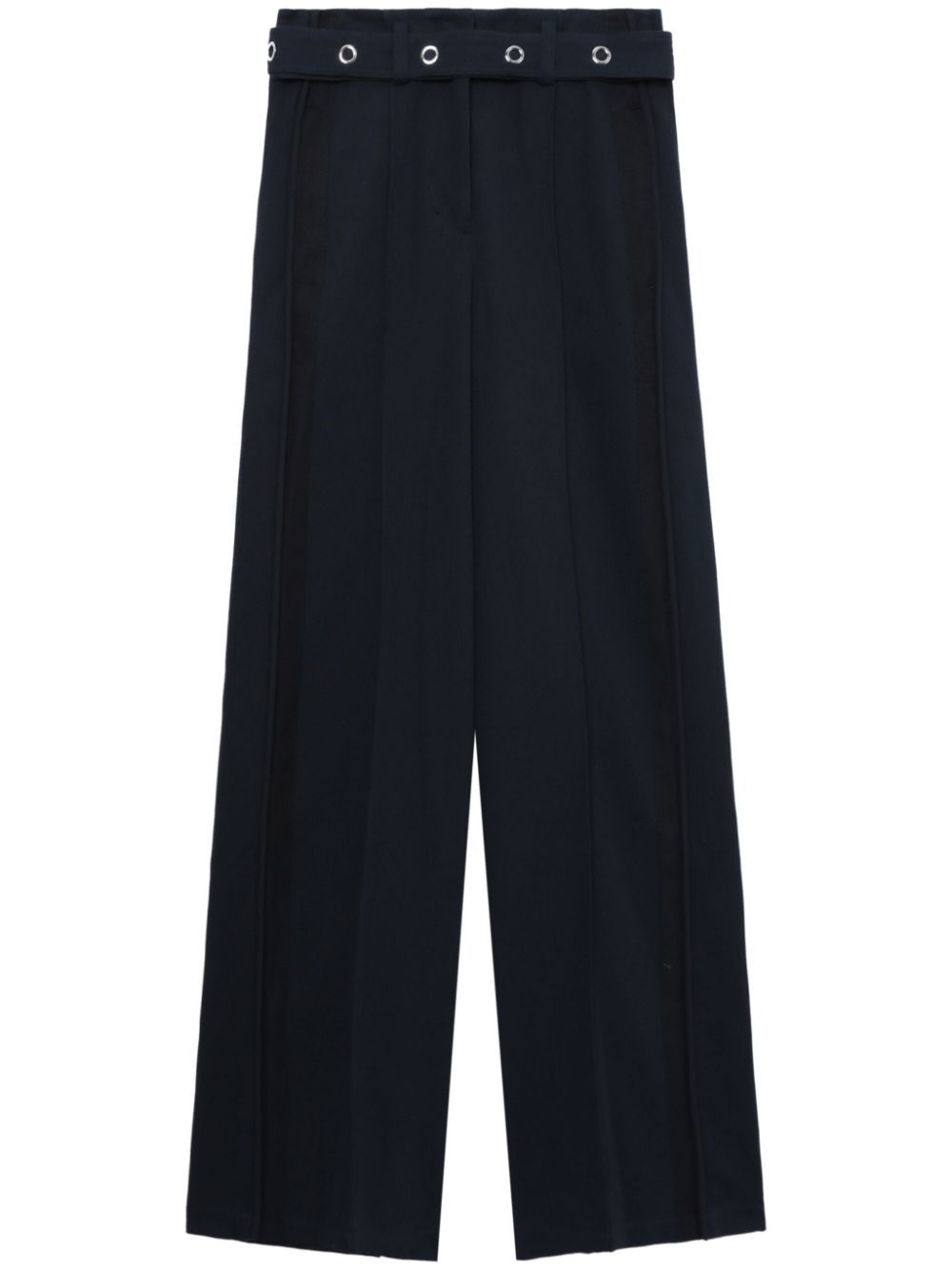 Belted pleat-detail straight-leg trousers - Blue
