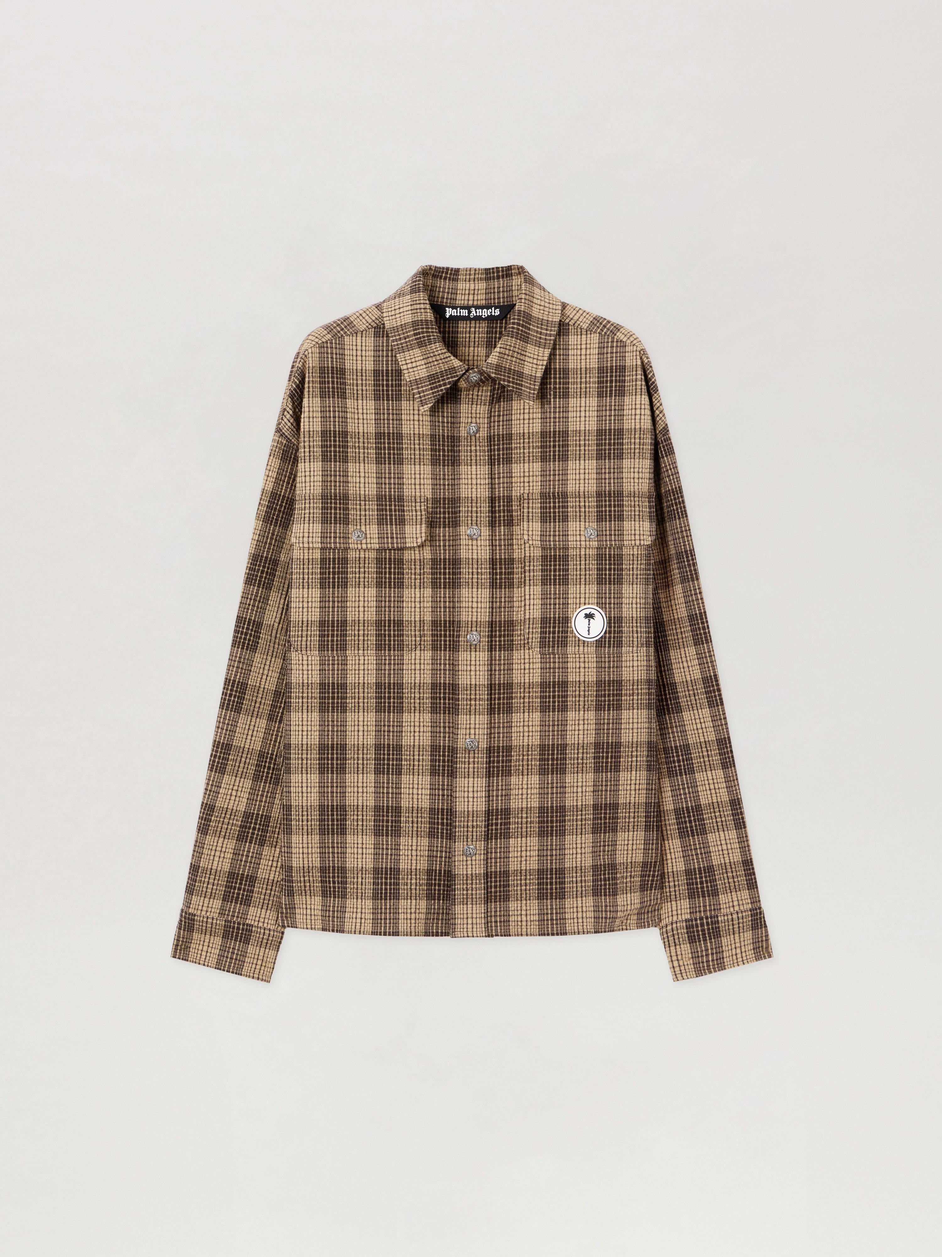 Tree Logo Check Loose Overshirt Man  Brown Off White
