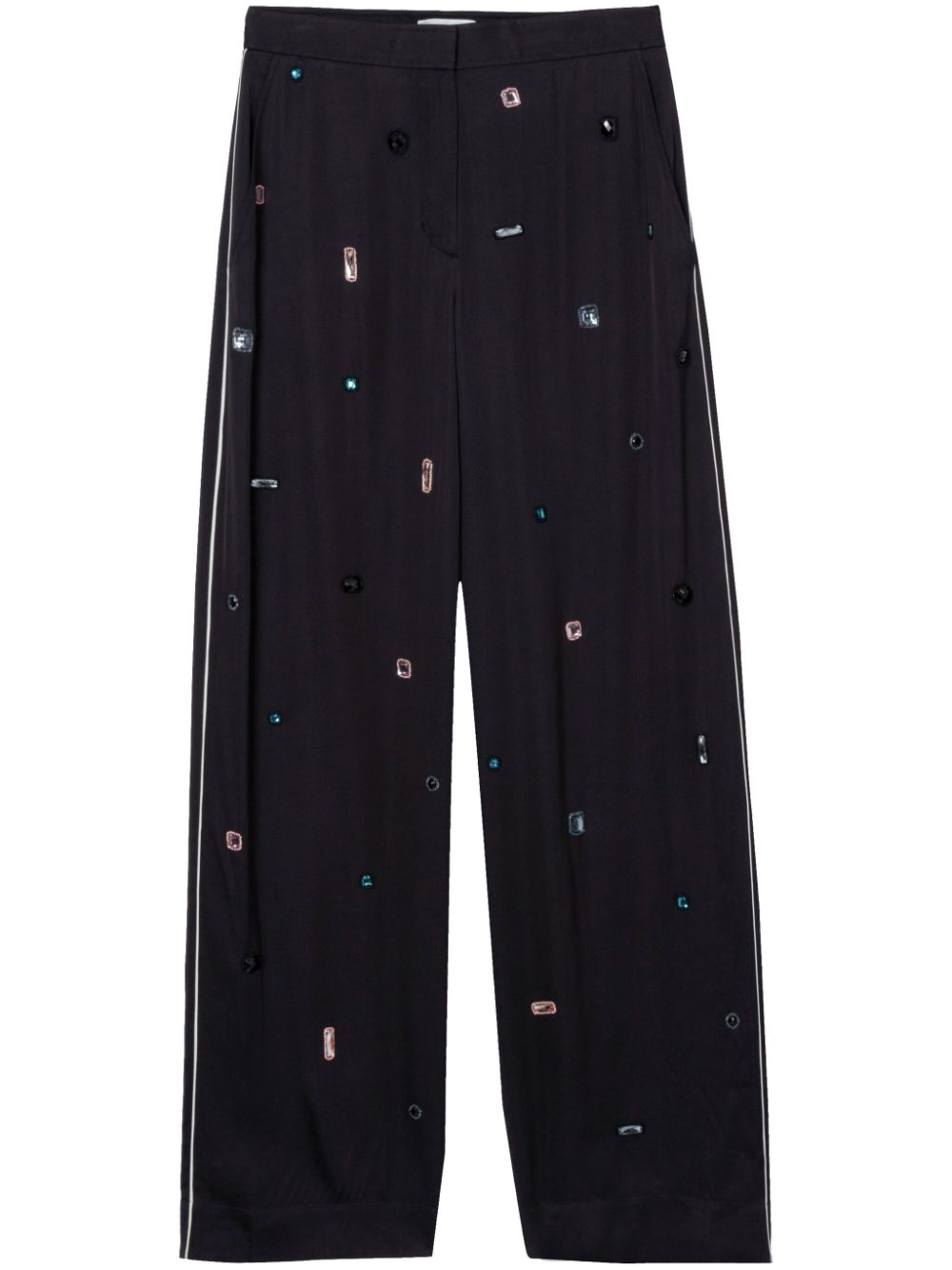 Gem-embellished chiffon trousers - Blue