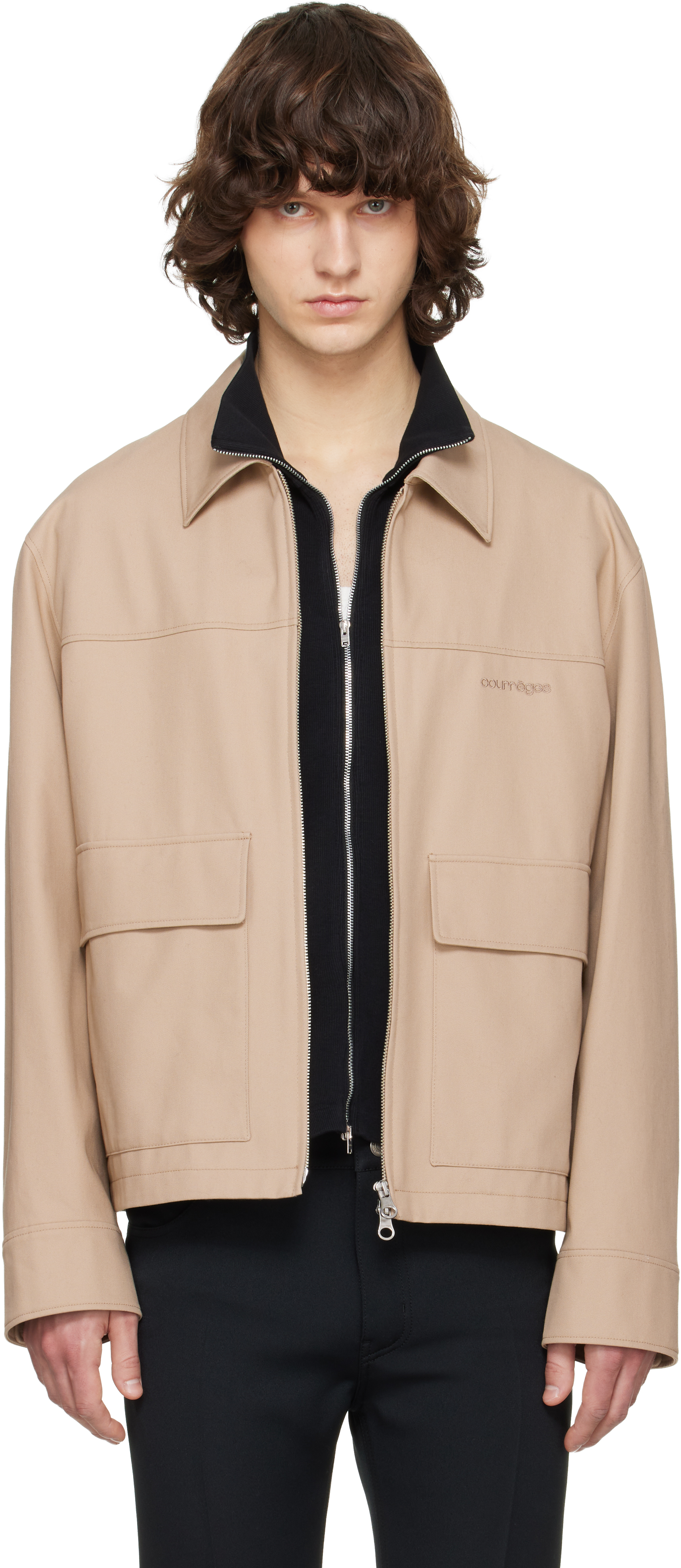 Beige 2-Pocket Zipped Cotton Jacket