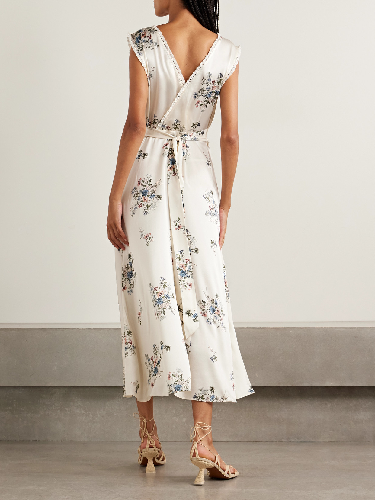 Tahlia Lace-trimmed Floral-print Silk-charmeuse Midi Dress - White