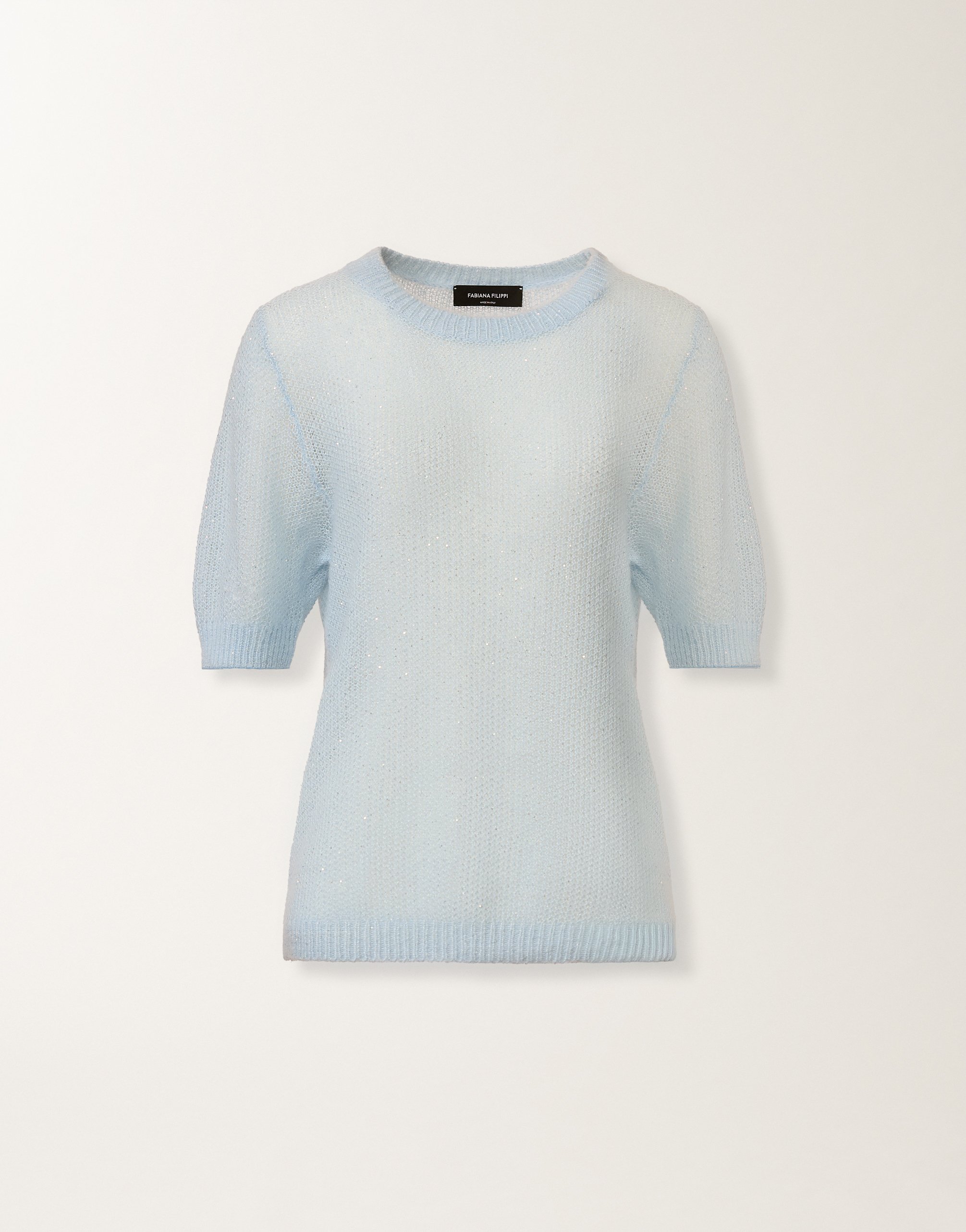 Mohair sweater with sequins, aqua