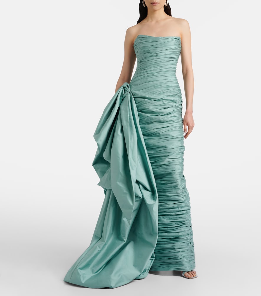Draped pleated taffeta corset gown