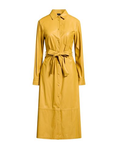 Woman Midi dress Mustard Size 10 Polyester, Polyurethane