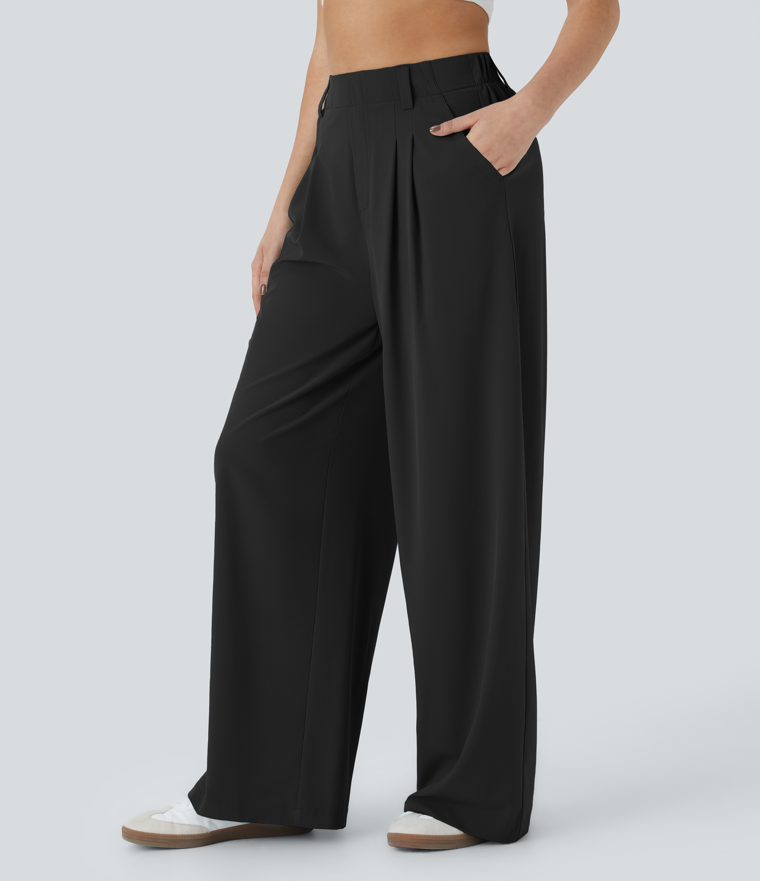 Halara Breezeful™ High Waisted Side Pocket Wide Leg Flowy Solid Palazzo Quick Dry Casual Trousers - Black - XLregular