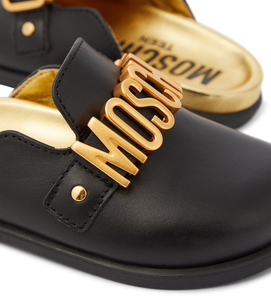 Moschino Kids Logo leather mules