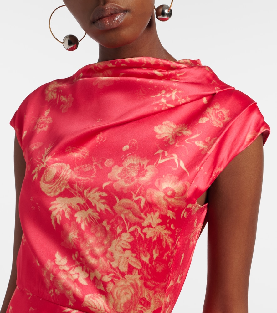 Draped floral duchess satin gown