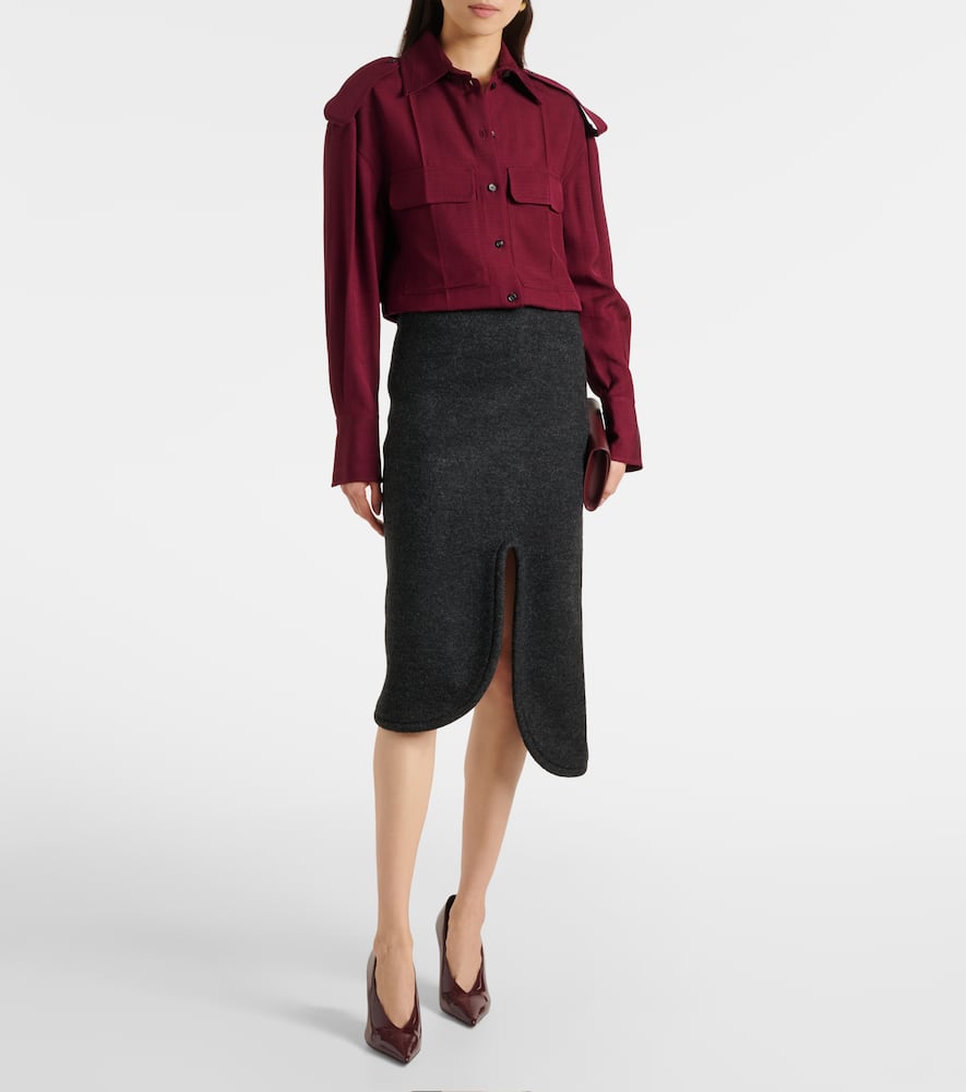 Padded high-rise wool pencil skirt