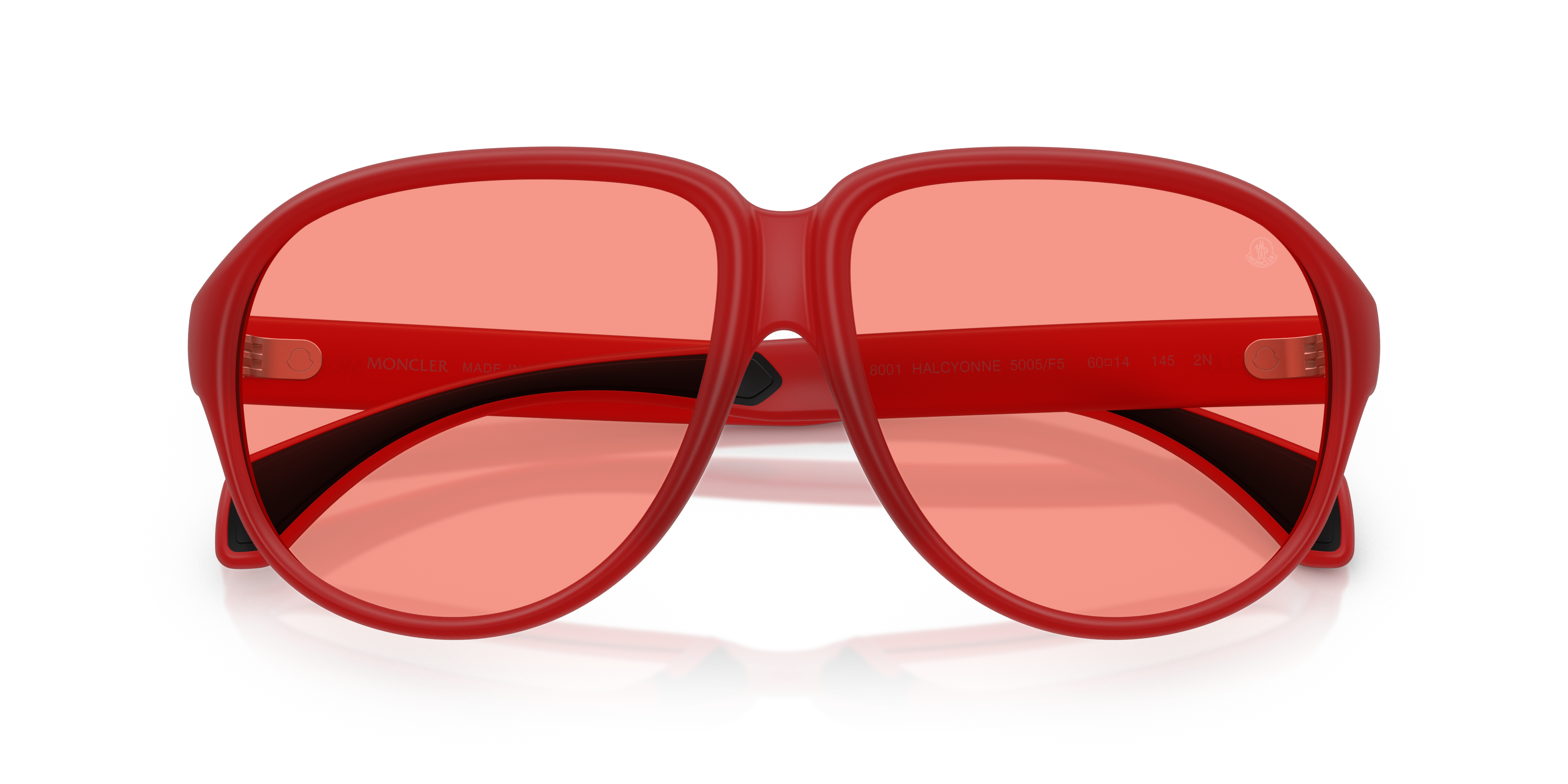 Moncler Unisex Moncler ME8001 HALCYONNE 5005F5 Gafas de sol Inyectado Rojo Rosa Piloto Norma