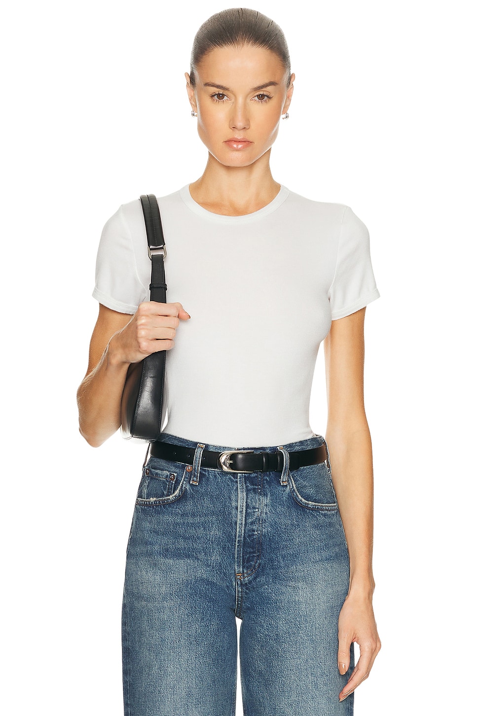 RE/DONE 90's Ribbed Cap Sleeve Tee in White. L. Also in XS, M, XXL/2X