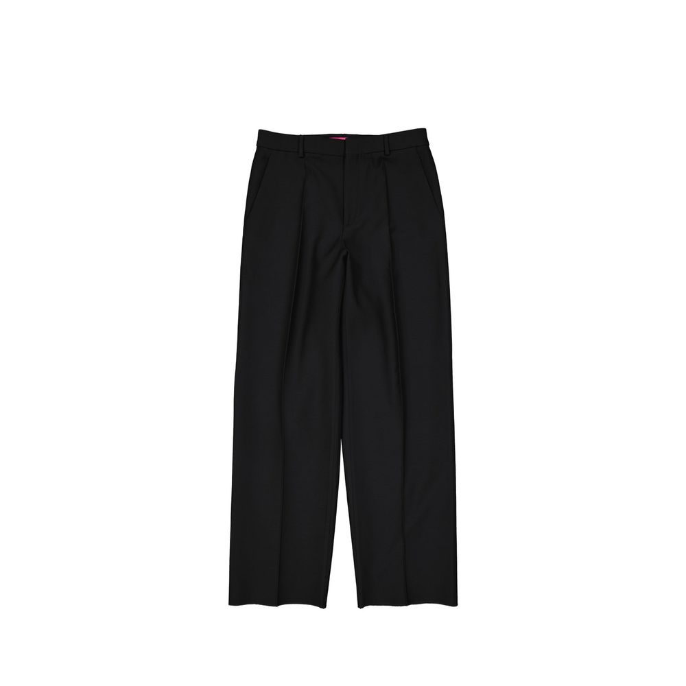 Silk Wool Flared Trousers — Black