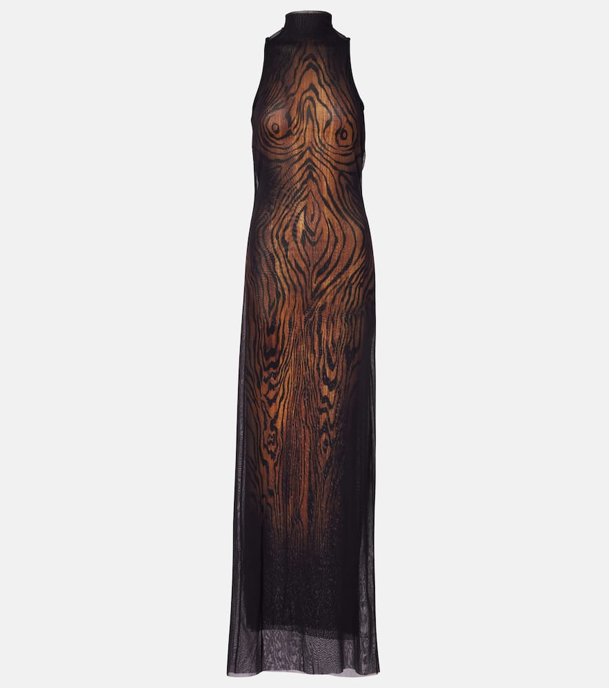Wood printed mesh maxi dress
