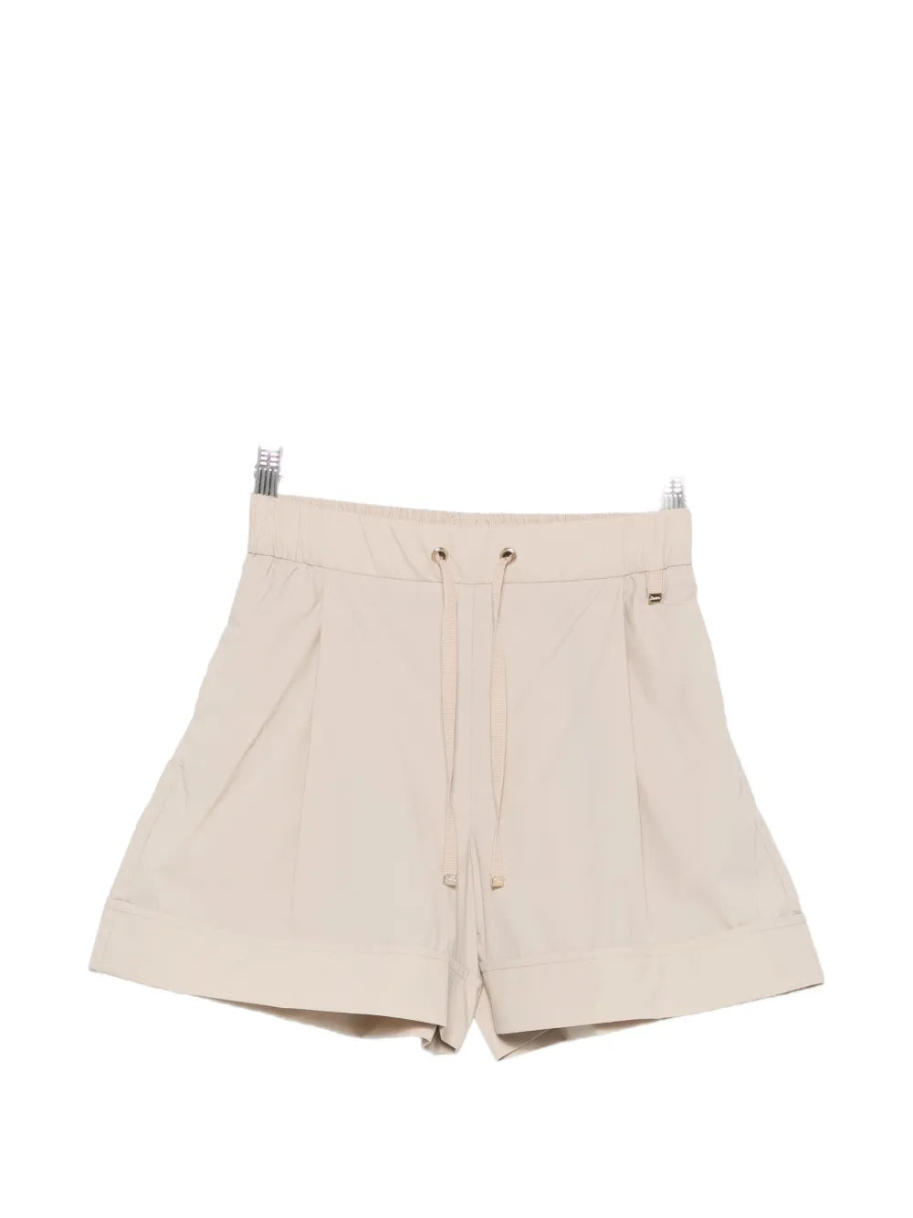 Drawstring-Waist Pleated Shorts — Beige