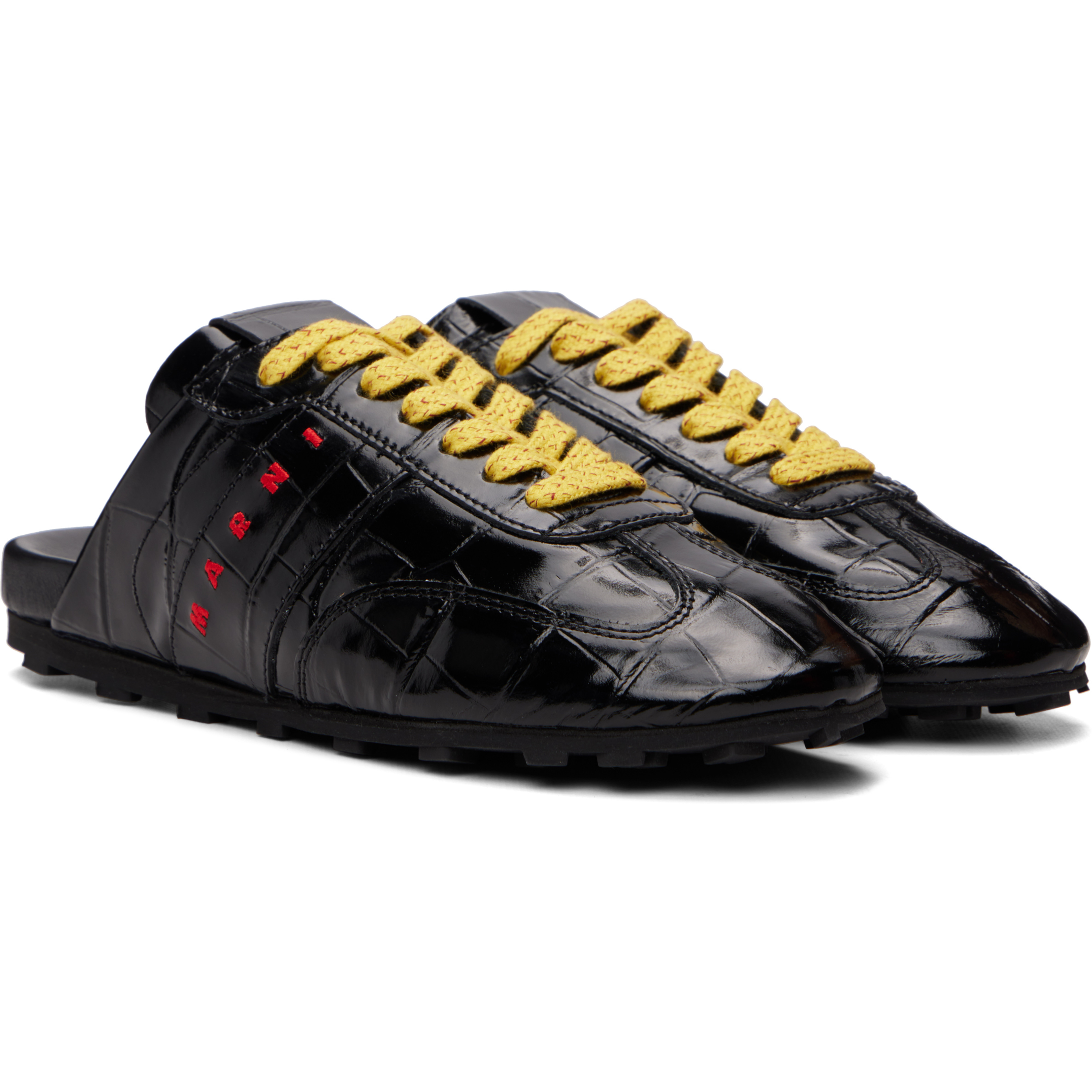 Black Croc-Effect Leather Softy Soccer Slip-On Sneakers