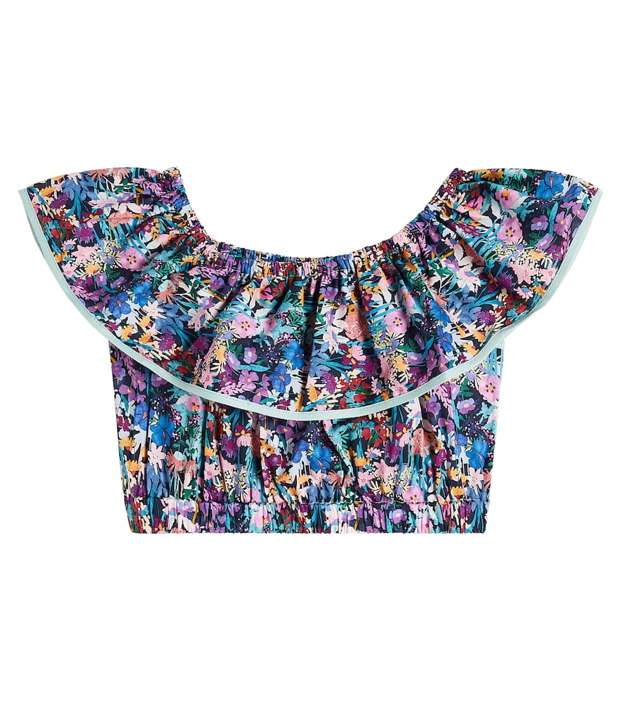 Ruffled floral cotton crop top