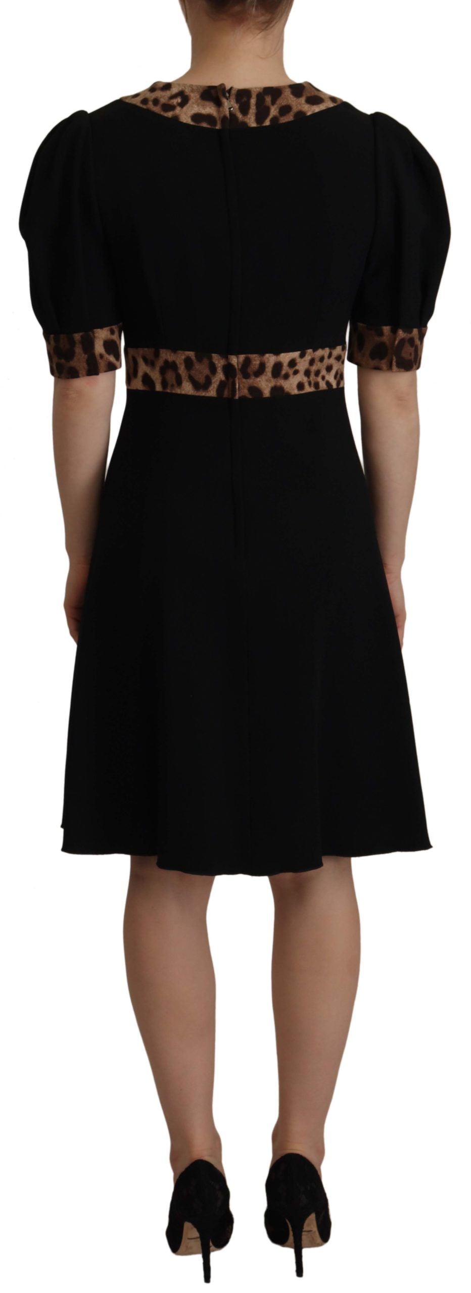 Leopard-Print A-Line Dress — Black