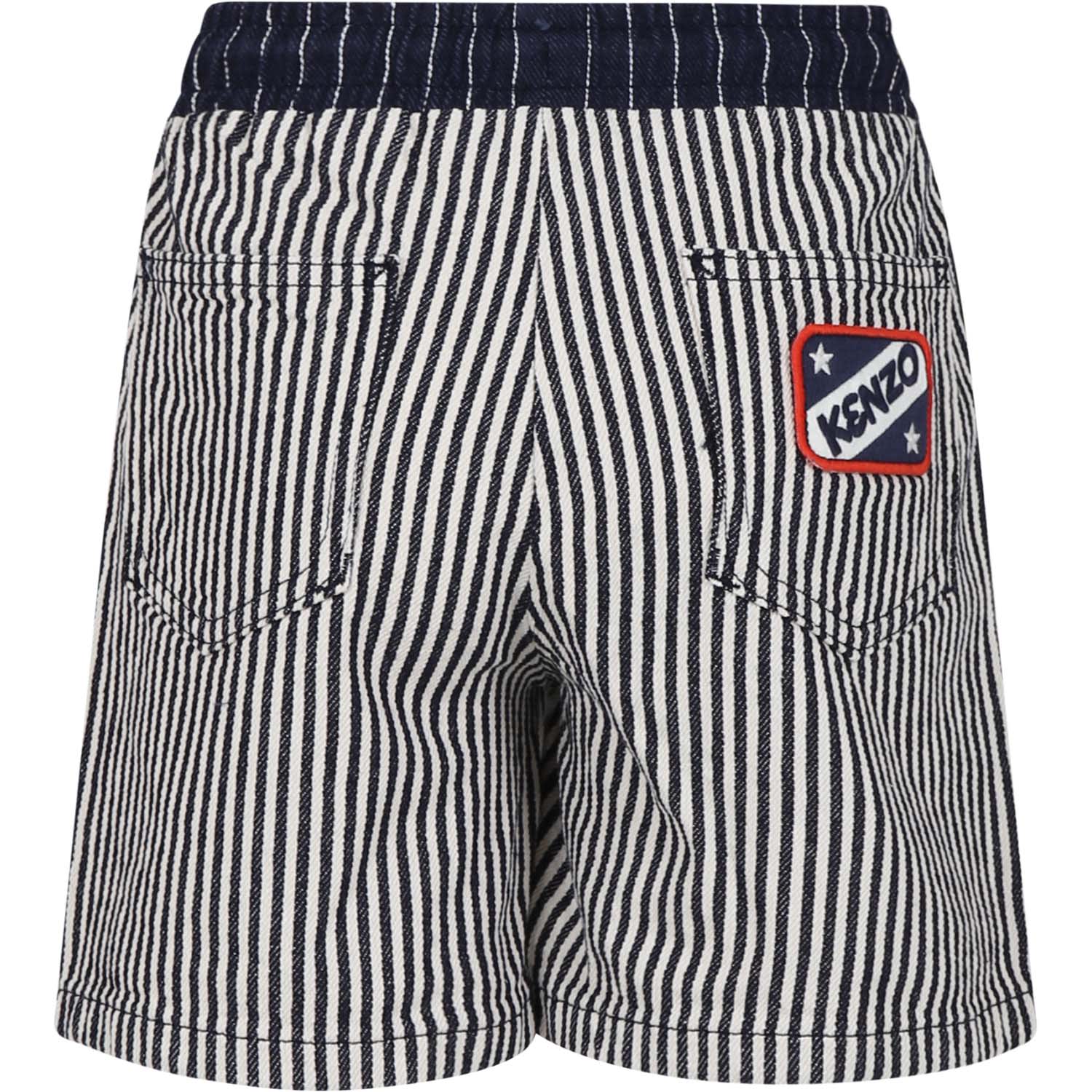 Logo-appliqué striped cotton shorts - Blue