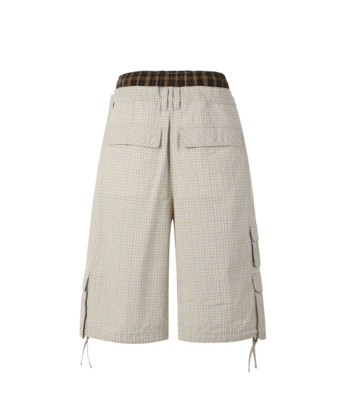 LAYERED CHECK CARGO SHORTS CREAM