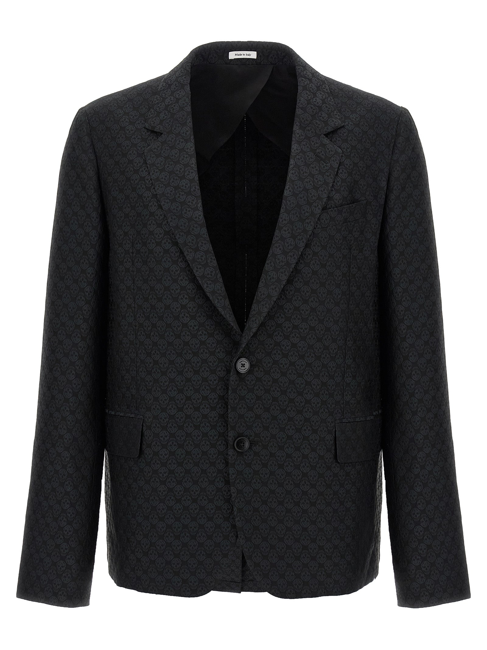 Tone-on-Tone Jacquard Skull Pattern Blazer — Black