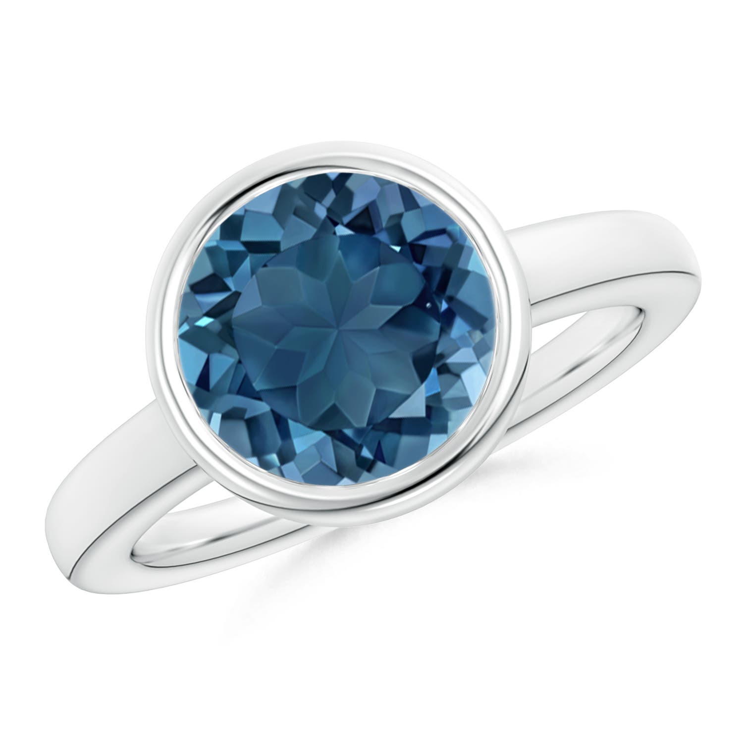 Angara 4.2 Carats Bezel-Set Round London Blue Topaz Solitaire Engagement Ring in Platinum