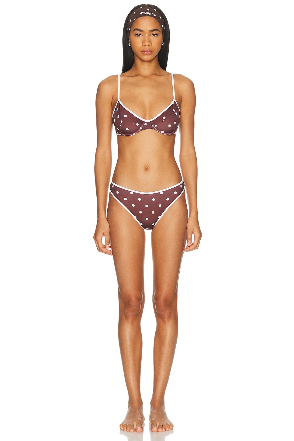 Rowen Rose Bikini Set in Brown Polka Dots - Brown. 36 also