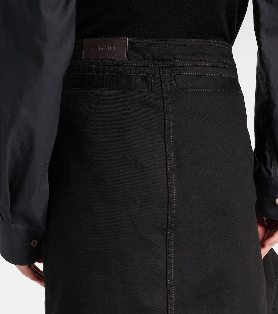 Asymmetric denim midi skirt