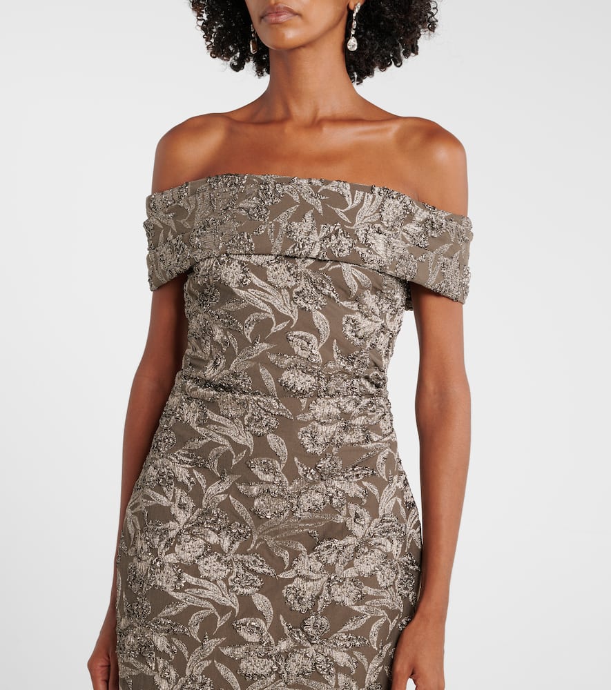 Floral metallic jacquard midi dress