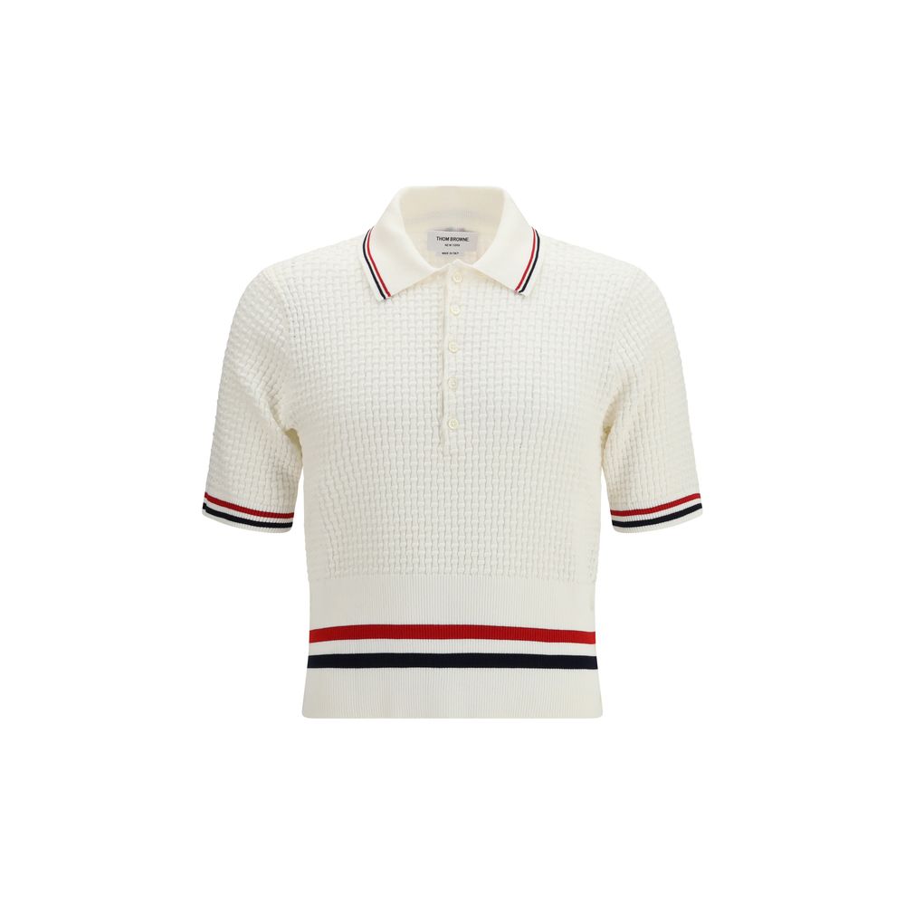 Striped Cotton Polo Shirt — White