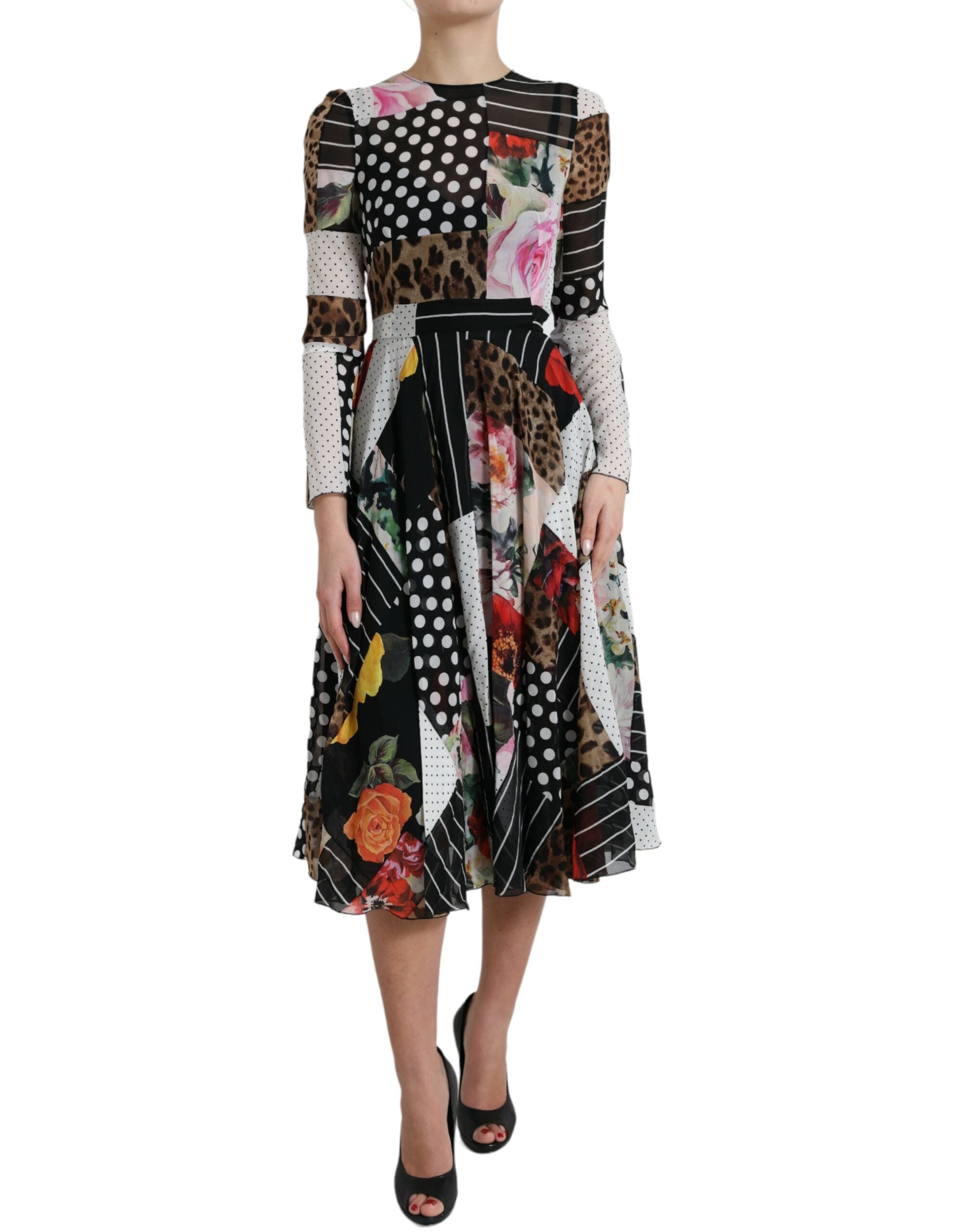 Patchwork Floral Silk Dress — Multicolor