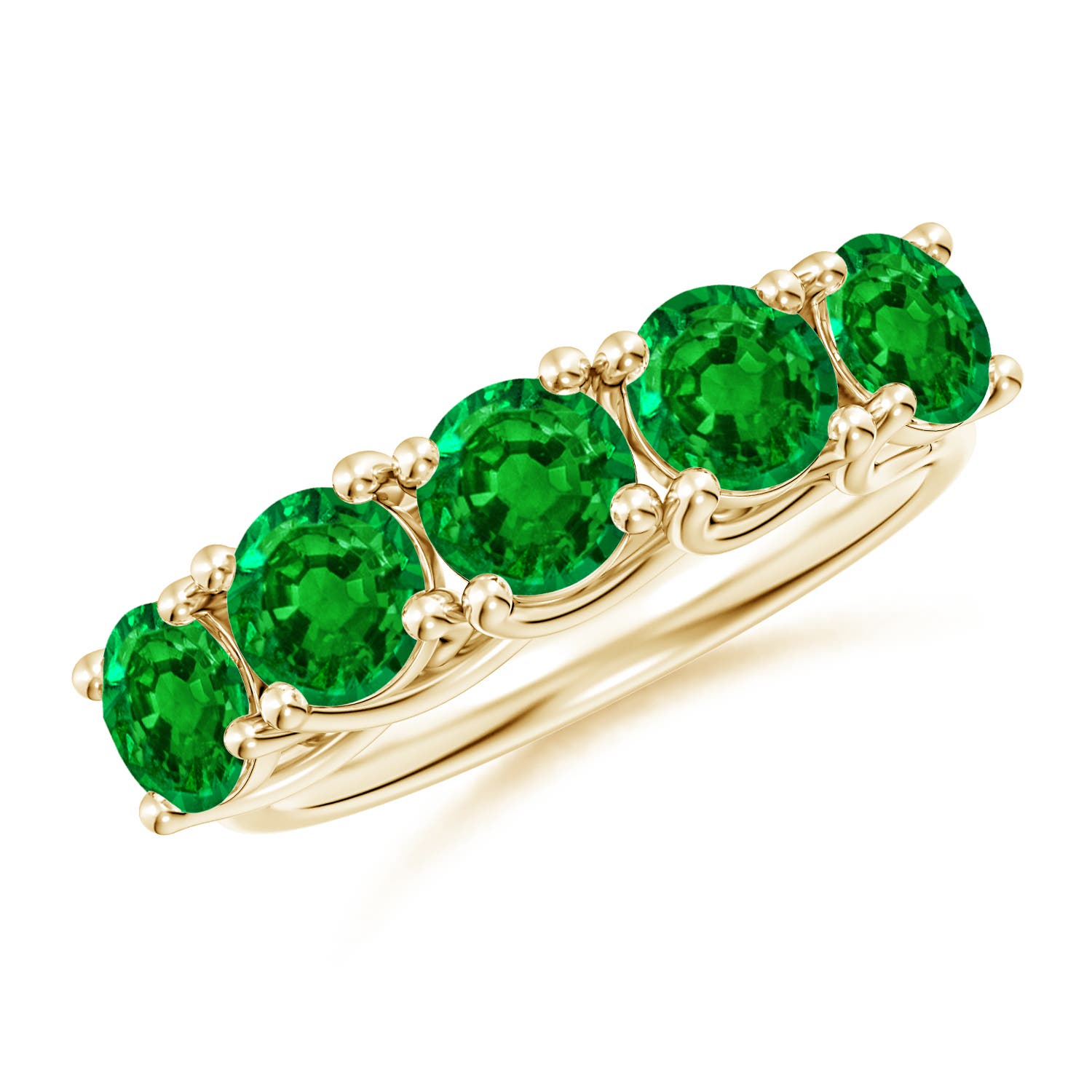 Angara 2.25 Carats Half Eternity Five Stone Emerald Wedding Band in 14K Yellow Gold