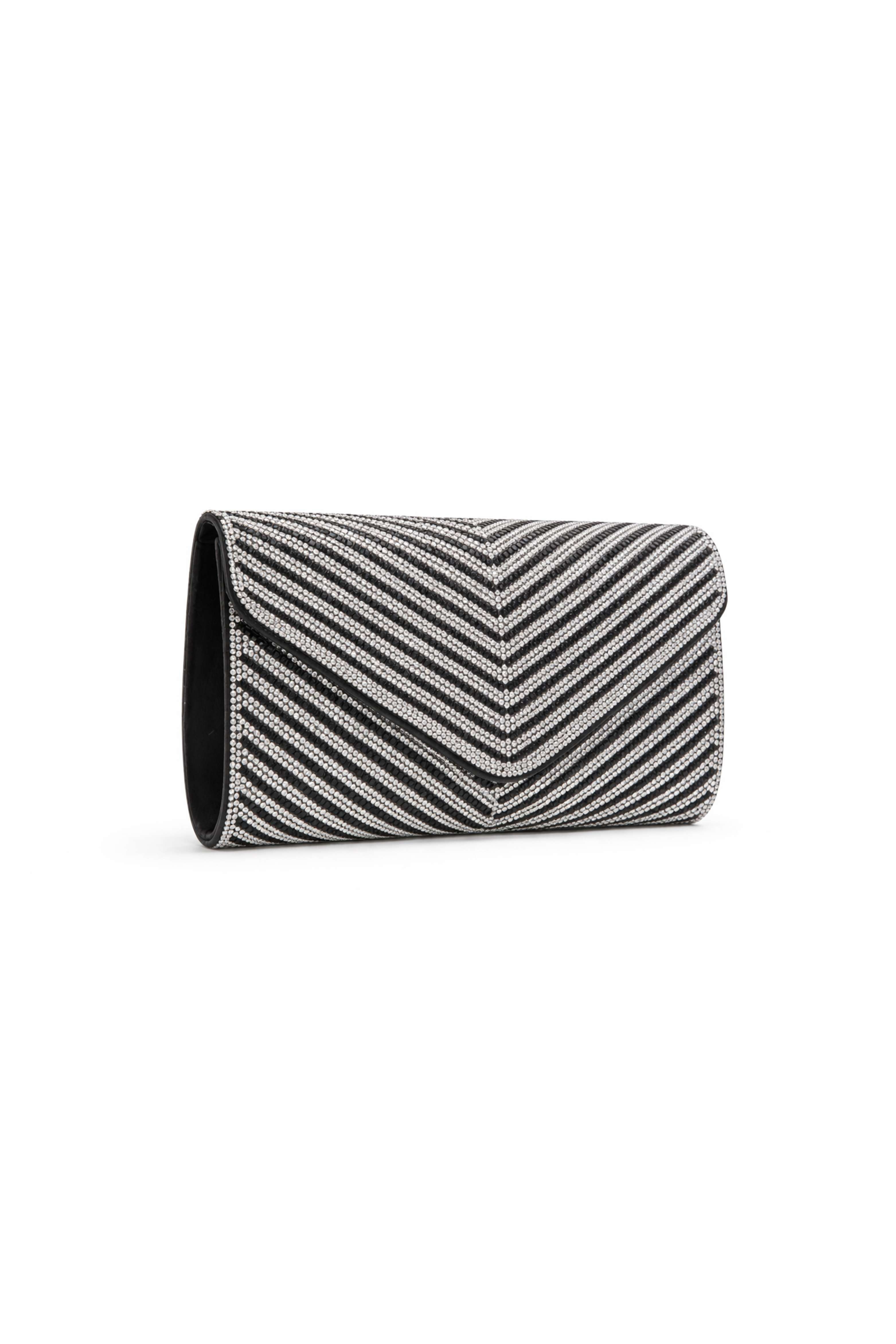 Kitise Chevron Pattern Shiny Rhinestone Envelope Clutch Evening Bag In Black