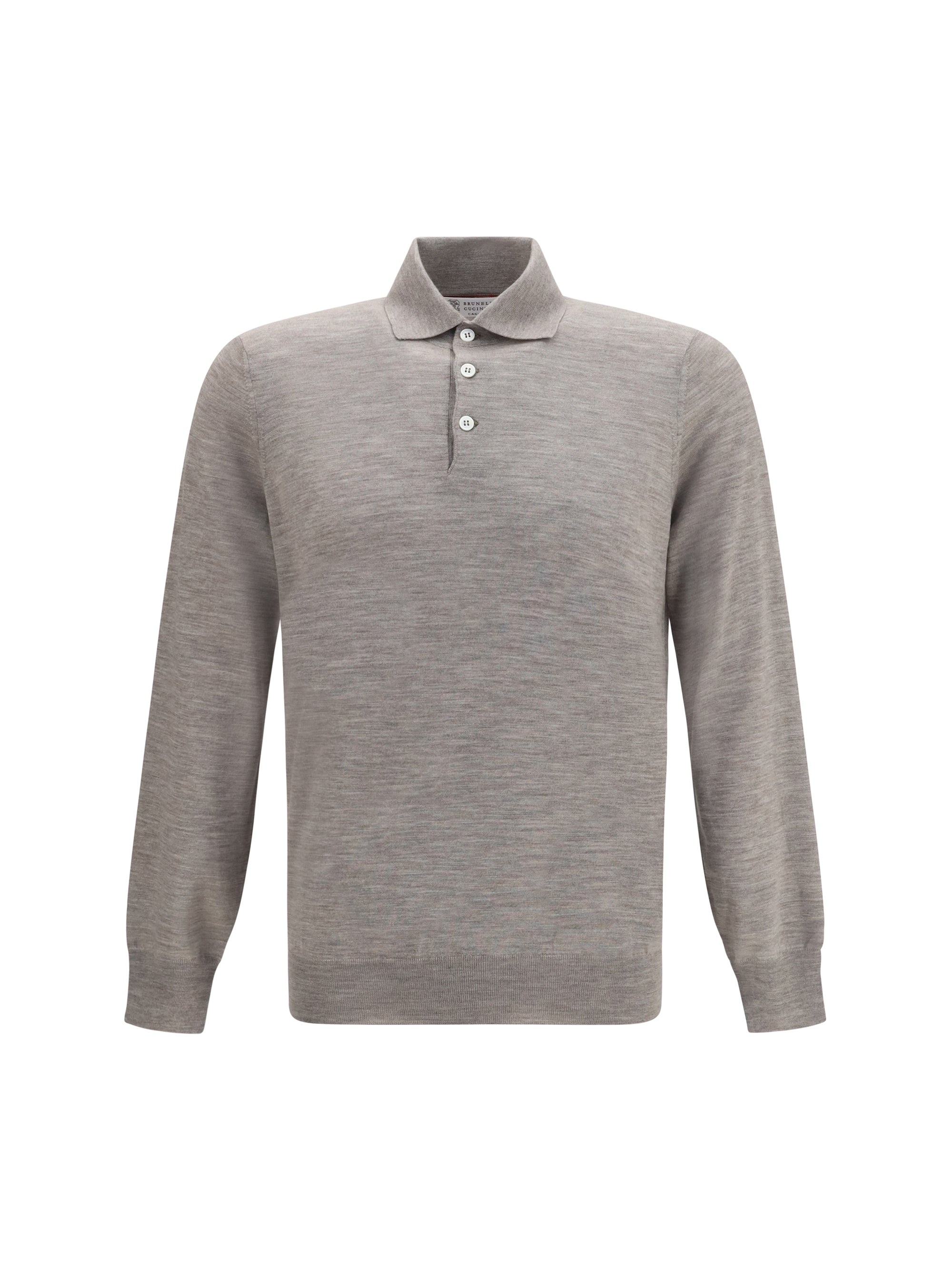 Virgin Wool Polo Sweater — Gray