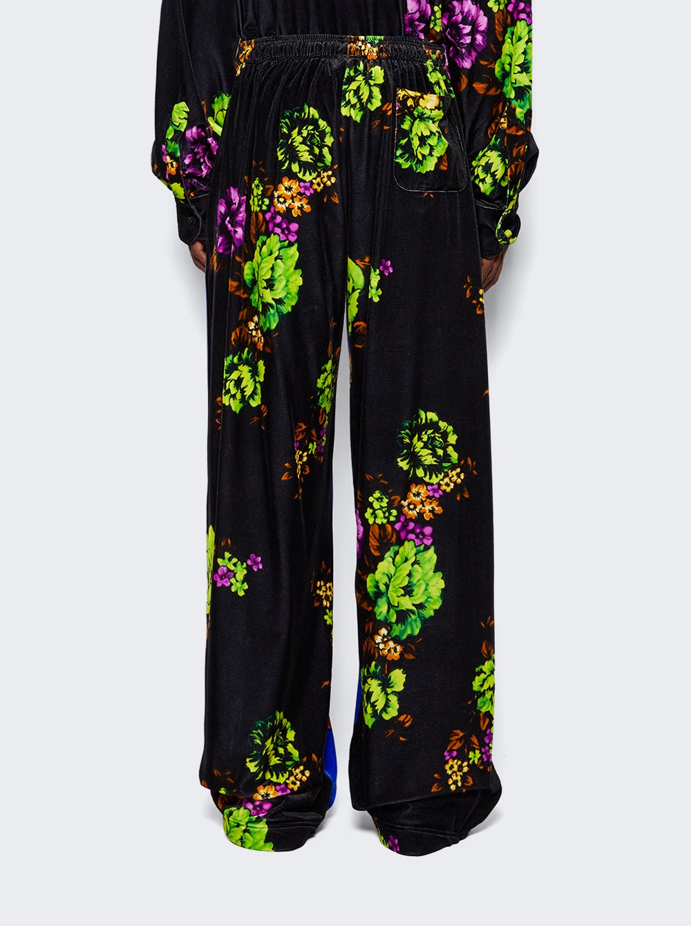 Floral-print velvet track pants - Blue