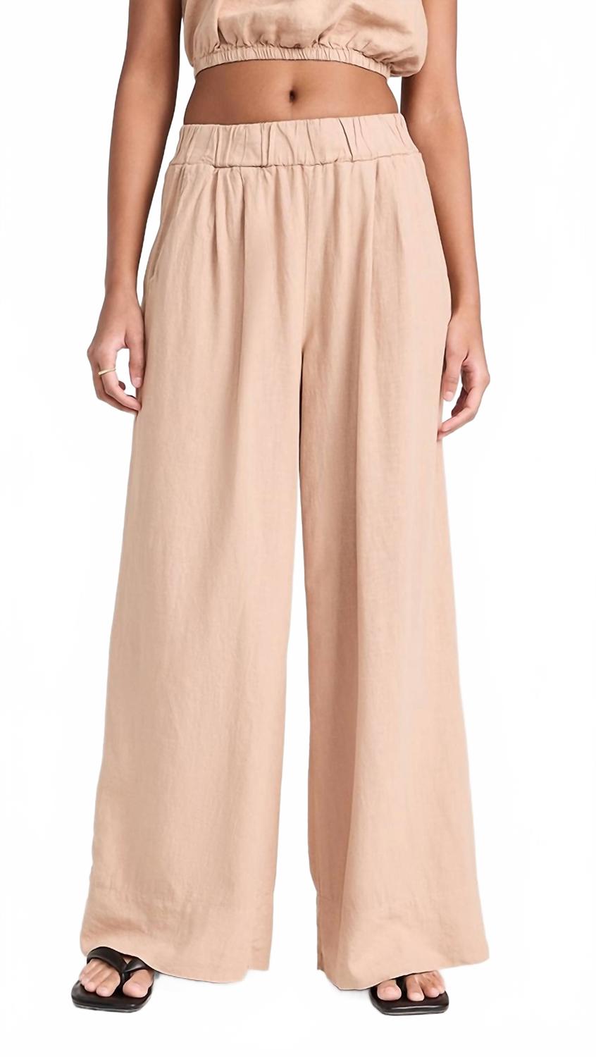 Linen Wide Leg Pull On Pant In Almond