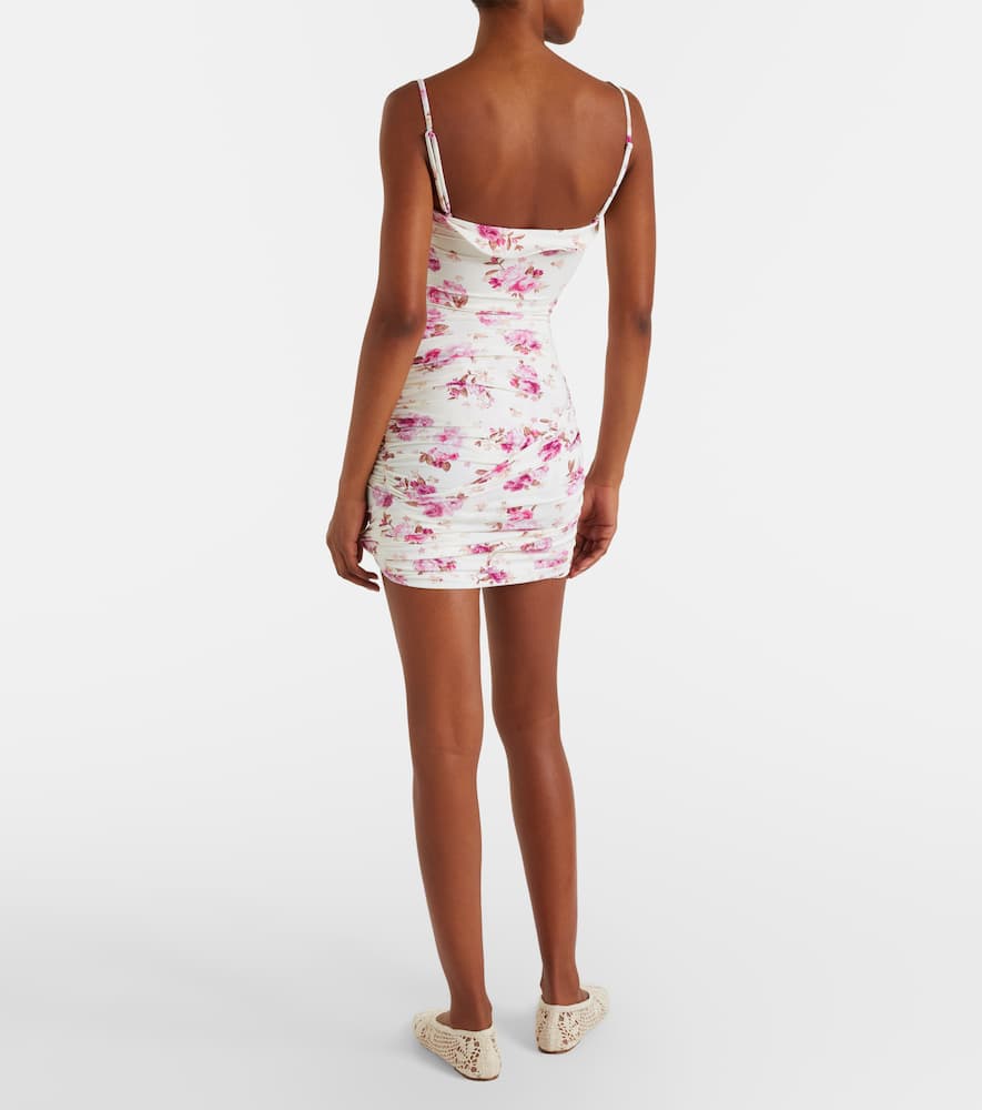 Floral-appliqué ruched miniskirt