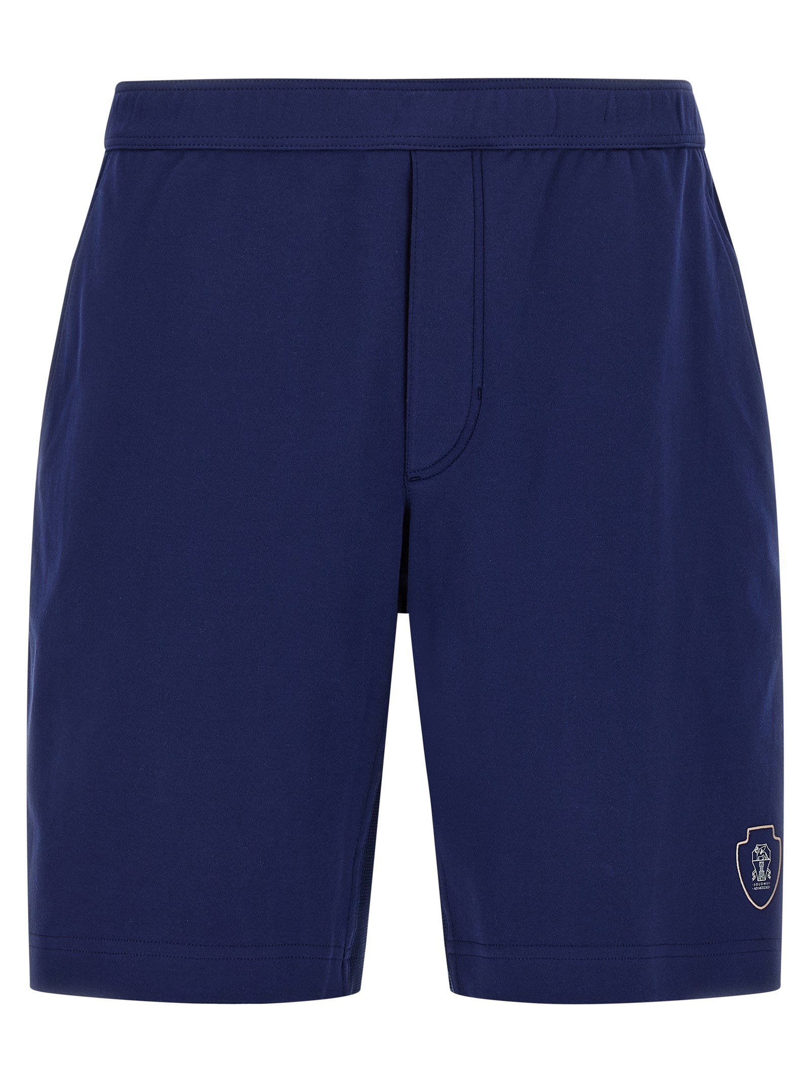 Logo-Embroidered Cotton Bermuda Shorts — Navy