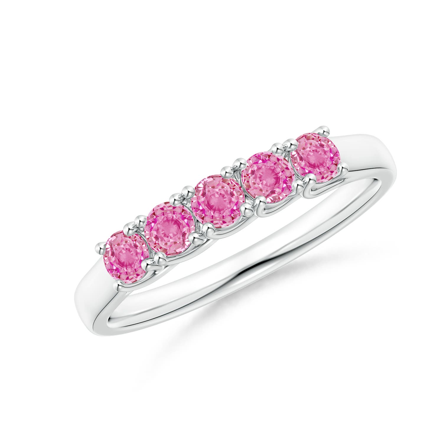 Angara 0.55 Carat Half Eternity Five Stone Pink Sapphire Wedding Ring in Platinum