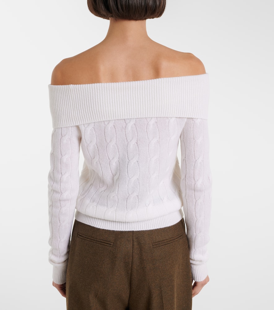 Cable-knit off-shoulder cashmere sweater